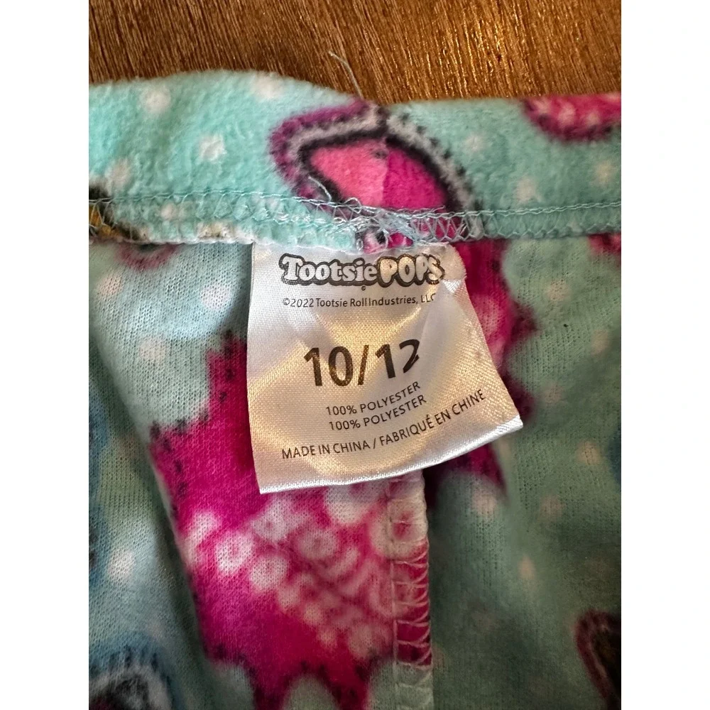 Tootsie Pops Mr Owl Fleece Pajama Pants Kids Size 10/12 Blue Hearts Stars NWT